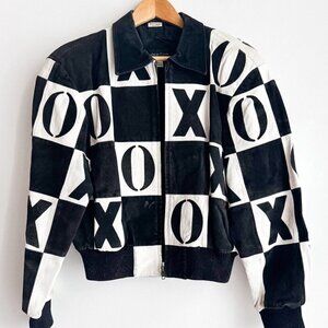 Vintage Fashion Crew XOXO Black White Suede Jacket M